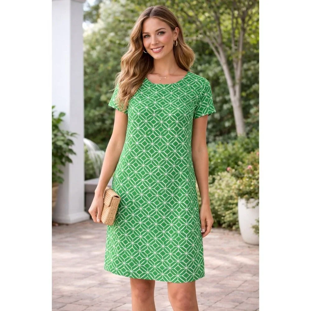 Jude Connally Green Geometric Print Mini Dress Size L (Fits Small) - Picture 1 of 6